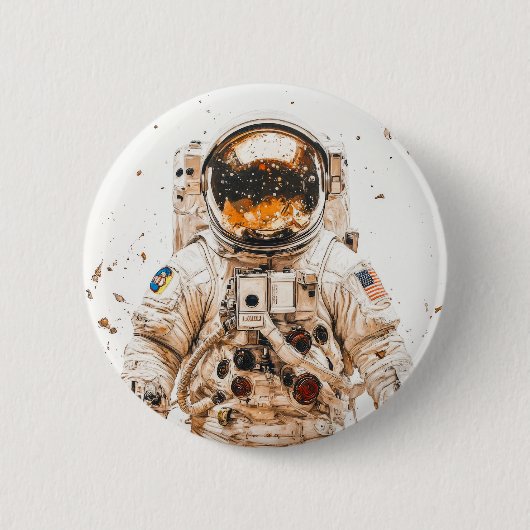 宇宙飛行士の絵画 缶バッジ (正面)