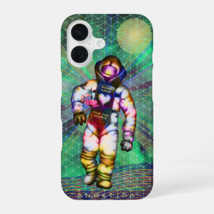 宇宙飛行士の絵 音楽のためにここに来た かっこいい宇宙 iPhone 16ケース