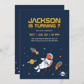 宇宙飛行士の虎 宇宙 銀河 子供の誕生日 招待状 (正面/裏面)