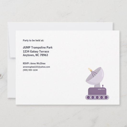 宇宙飛行士の誕生日パーティーから 招待状 (裏面)