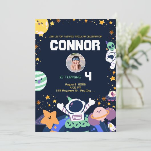 宇宙飛行士の誕生日パーティー宇宙 招待状 (スタンド正面)
