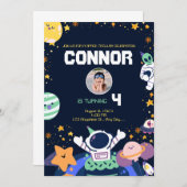 宇宙飛行士の誕生日パーティー宇宙 招待状 (正面/裏面)