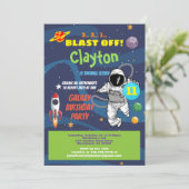 宇宙飛行士の誕生日パーティー銀河系の子供の招待 招待状 (スタンド正面)