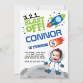 宇宙飛行士の誕生日招待状、あなたの写真と 招待状 (正面)