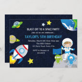 宇宙飛行士の誕生日招待状（男の子） 招待状 (正面/裏面)