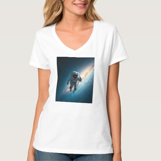 宇宙飛行士の銀河レディースVネックTシャツ Tシャツ (正面)