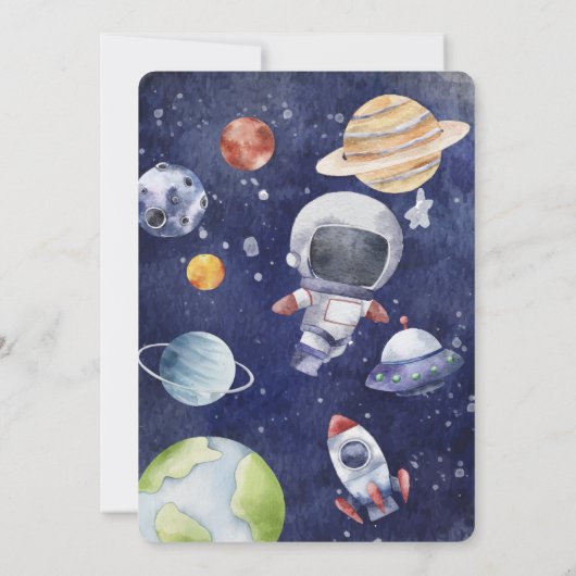 宇宙飛行士の銀河系パーソナライズされた第1の誕生日パーティー 招待状 (裏面)