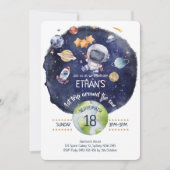 宇宙飛行士の銀河系パーソナライズされた第1の誕生日パーティー 招待状 (正面)