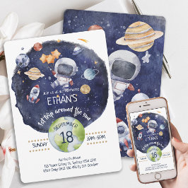 宇宙飛行士の銀河系パーソナライズされた第1の誕生日パーティー 招待状