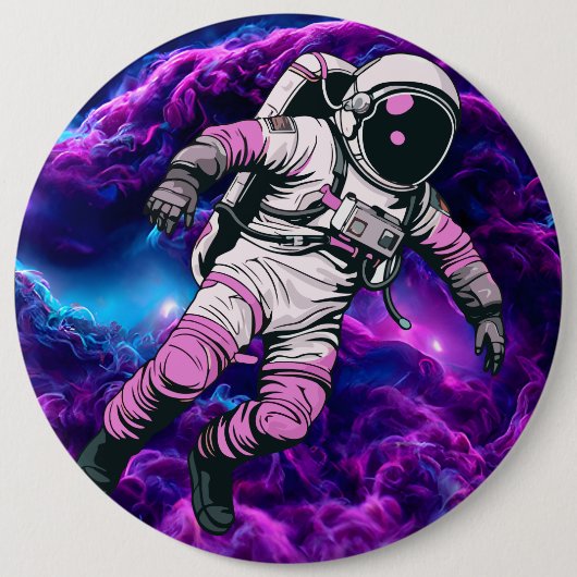 宇宙飛行士の銀河 紫のバラ 缶バッジ (正面)