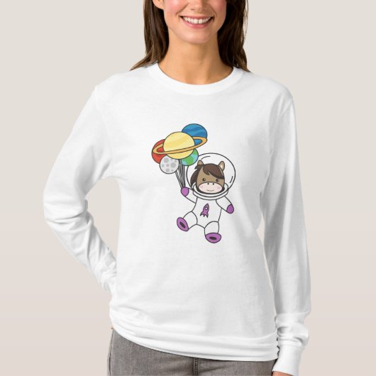 宇宙飛行士の馬ポニー惑星の地球火星 Tシャツ (正面)