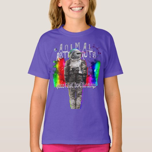 宇宙飛行士の鳥の動物の宇宙飛行士 Tシャツ (正面)