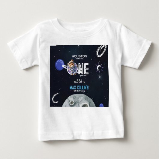 宇宙飛行士の1歳の誕生日 ベビーTシャツ (正面)