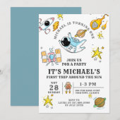 宇宙飛行士の1歳誕生日パーティー招待状 招待状 (正面/裏面)