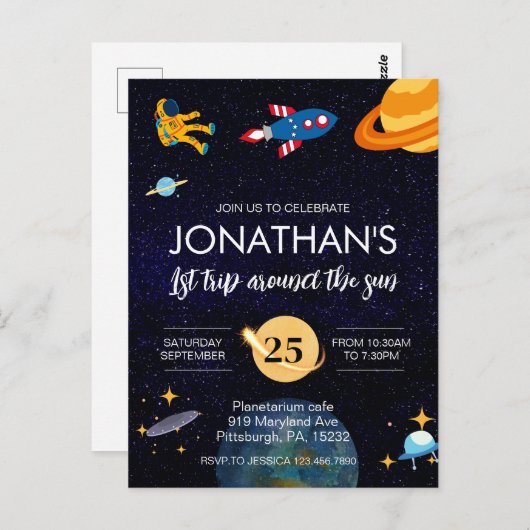 宇宙飛行士の1歳誕生日パーティー ポストカード (正面/裏面)