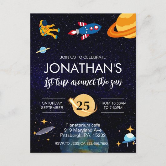 宇宙飛行士の1歳誕生日パーティー ポストカード (正面)