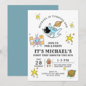 宇宙飛行士の1歳誕生日パーティー 招待状 (正面/裏面)