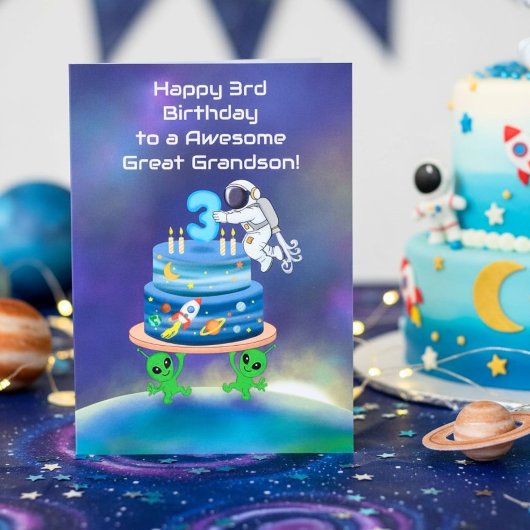 宇宙飛行士の3歳の誕生日おめでとう!おじいちゃんの孫の孫 カード