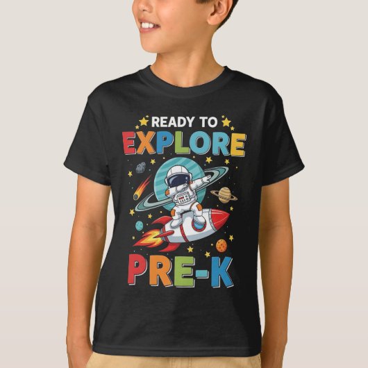 宇宙飛行士のPre-K初日、探検の準備完了 Tシャツ (正面)