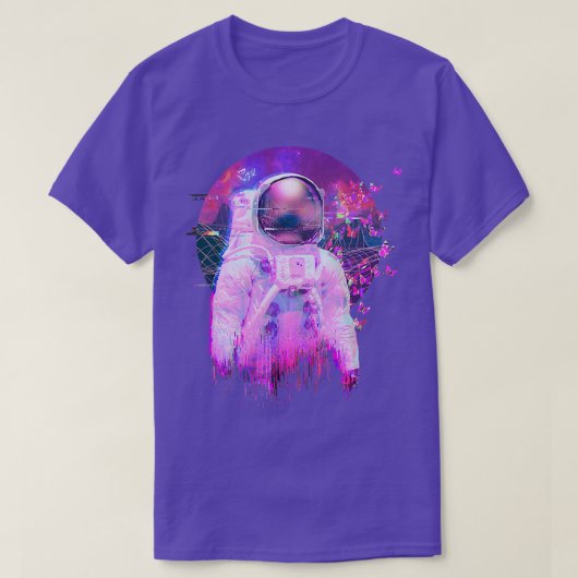 宇宙飛行士のVAPORWAVEバタフライ合成波再帰波 Tシャツ (デザイン正面)