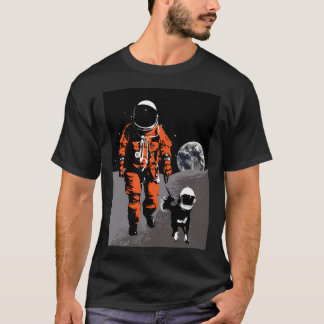 宇宙飛行士は歩くの犬を月に Tシャツ