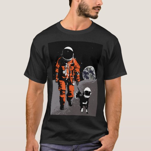 宇宙飛行士は歩くの犬を月に Tシャツ (正面)