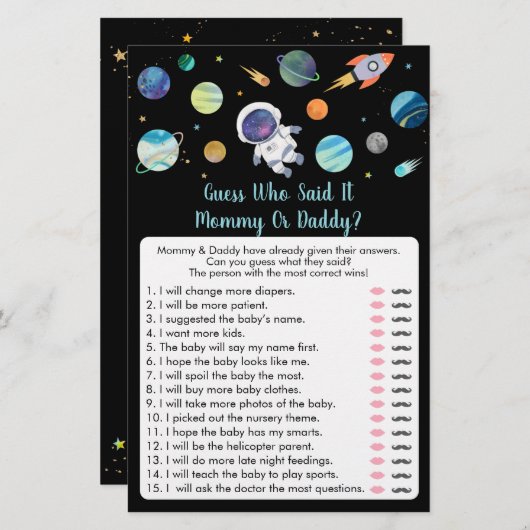 宇宙飛行士は誰がゲームを言ったか推測 (正面/裏面)