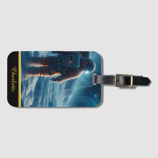 宇宙飛行士は霜で覆われた表面に立つ ラゲッジタグ (正面横)