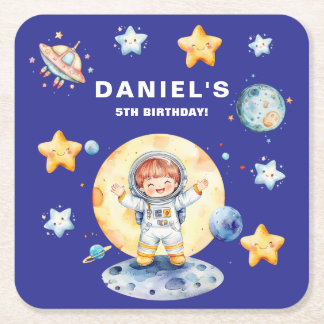 宇宙飛行士をテーマにしたオーダーメイドの誕生日パーティー スクエアペーパーコースター