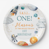 宇宙飛行士をテーマにした少年の誕生日 カラフル ペーパープレート (正面)
