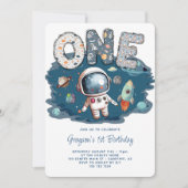 宇宙飛行士アウター宇宙ロケットの第1誕生日 招待状 (正面)