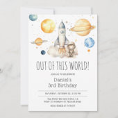 宇宙飛行士アウター宇宙ロケット第3誕生日 招待状 (正面)