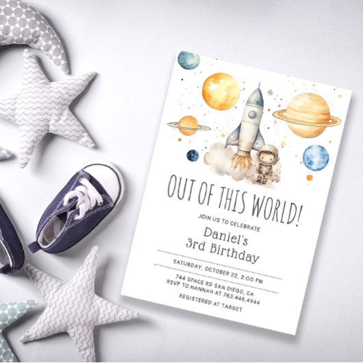宇宙飛行士アウター宇宙ロケット第3誕生日 招待状