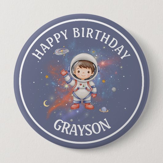 宇宙飛行士アウトスペースボーイ誕生日 缶バッジ (正面)