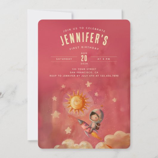 宇宙飛行士アドベンチャーファースト誕生日パーティー 招待状 (裏面)