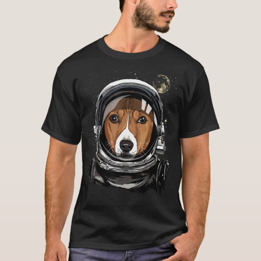 宇宙飛行士アフリカのバセンジドッグ顔AST Tシャツ (正面)
