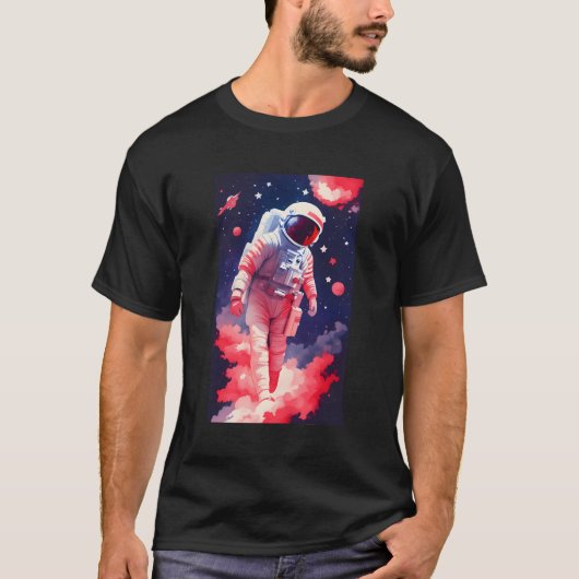 宇宙飛行士イン宇宙星赤白青レトロVint Tシャツ (正面)