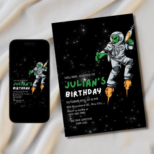 宇宙飛行士エイリアンの誕生日招待状UFO銀河の少年 招待状