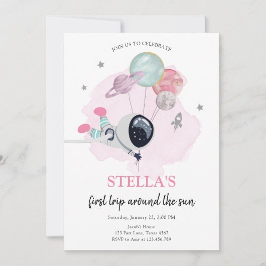 宇宙飛行士オレンジガールファースト誕生日 招待状 (正面)