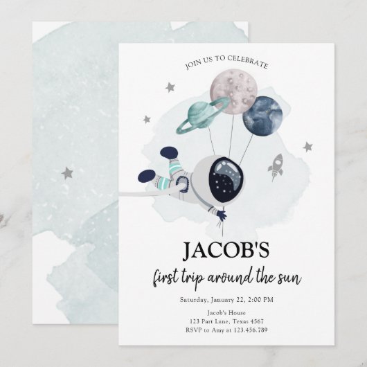 宇宙飛行士オレンジボーイが初の誕生日入り 招待状 (正面/裏面)
