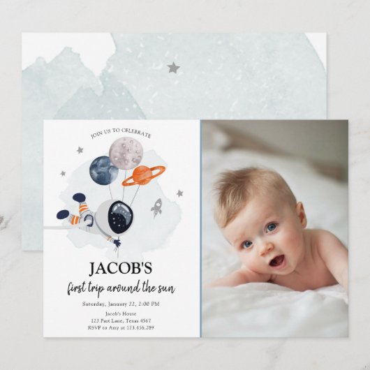 宇宙飛行士オレンジボーイイン誕生日 招待状 (正面/裏面)