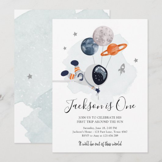 宇宙飛行士オレンジボーイファースト誕生日 招待状 (正面/裏面)