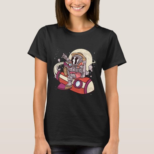 宇宙飛行士オンホリデー宇宙ロケットムーン Tシャツ (正面)