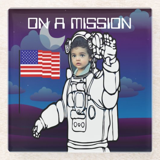 宇宙飛行士オンムーンアウタースペースボーイ誕生日 ガラスコースター (正面)