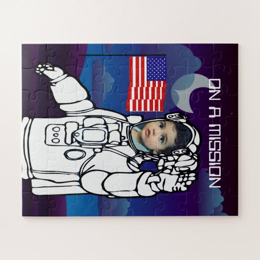 宇宙飛行士オンムーンアウタースペースボーイ誕生日 ジグソーパズル (横)