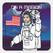 宇宙飛行士オンムーンアウタースペースボーイ誕生日 スクエアシール (正面)