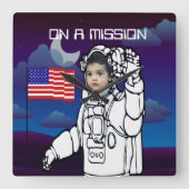 宇宙飛行士オンムーンアウタースペースボーイ誕生日 スクエア壁時計 (正面)