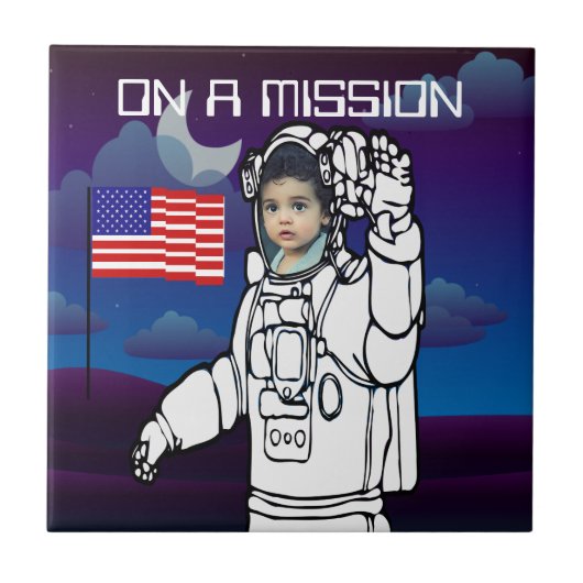 宇宙飛行士オンムーンアウタースペースボーイ誕生日 タイル (正面)