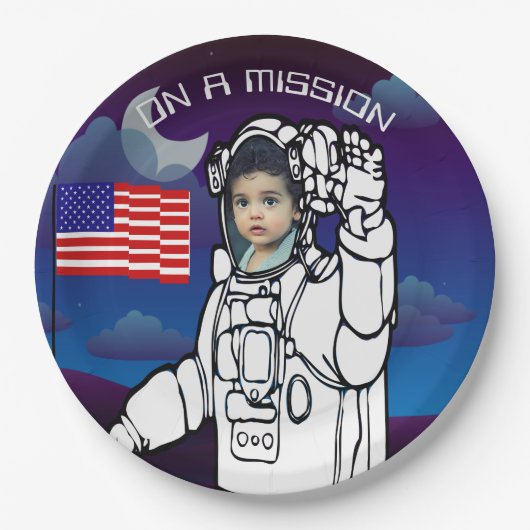 宇宙飛行士オンムーンアウタースペースボーイ誕生日 ペーパープレート (正面)