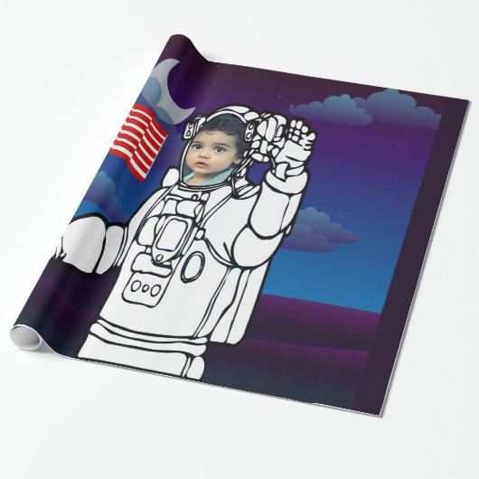 宇宙飛行士オンムーンアウタースペースボーイ誕生日 ラッピングペーパー (アンロールド)